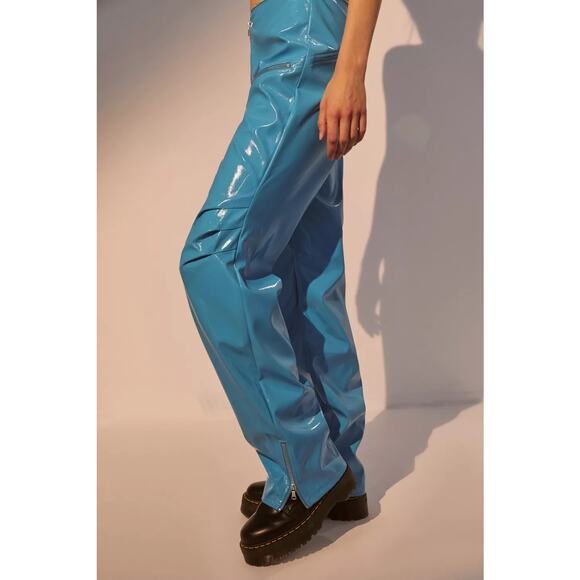I.AM.GIA Isla Patent Leather Zip-Front Pant Size XS Blue Straight Leg Zipper - Picture 8 of 13